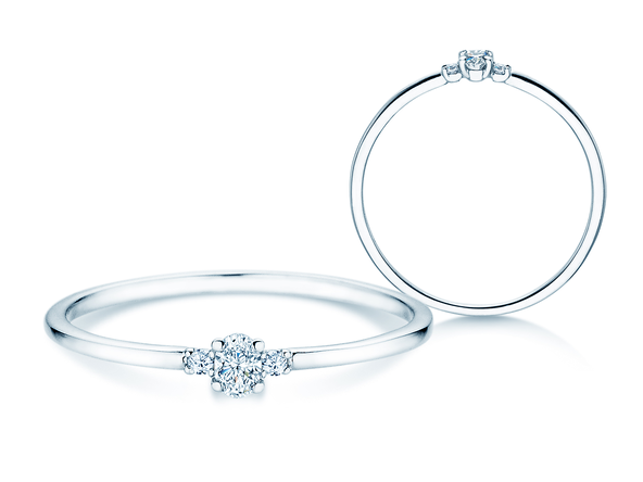 Anillo de compromiso Vivid Petite Oval Cut en 14K oro blanco con diamantes 0,10ct G/SI