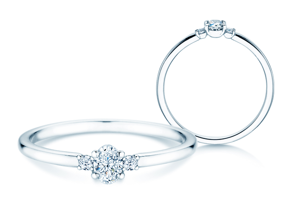 Anillo de compromiso Vivid Petite Oval Cut en 14K oro blanco con diamantes 0,20ct G/SI
