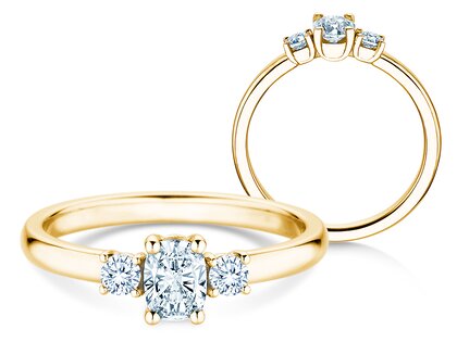 Vivid Petite Oval Cut en 14K oro amarillo con diamantes 0,50ct G/SI