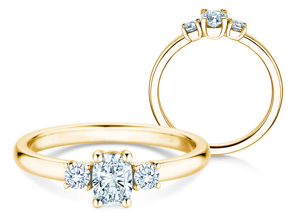 Vivid Petite Oval Cut en 14K oro amarillo con diamantes 0,50ct G/SI