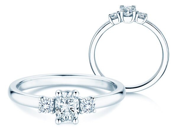 Vivid Petite Oval Cut en 14K oro blanco con diamantes 0,50ct G/SI