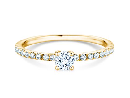Anillo de compromiso Classic 4 Pavé en 9K oro amarillo con diamantes de laboratorio 0,56ct E/VS
