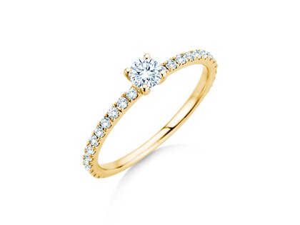 Anillo de compromiso Classic 4 Pavé en 9K oro amarillo con diamantes de laboratorio 0,56ct E/VS