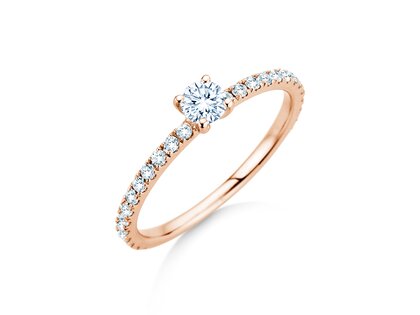 Anillo de compromiso Classic 4 Pavé en 14K oro rosa con diamantes de laboratorio 0,56ct E/VS