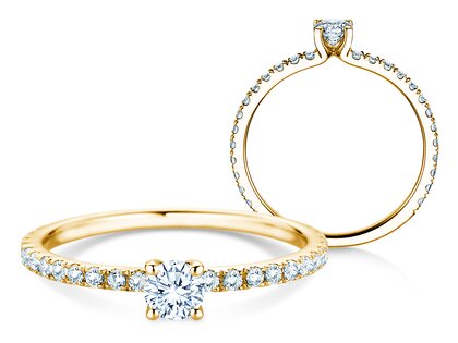 Anillo de compromiso Classic 4 Pavé en 9K oro amarillo con diamantes de laboratorio 0,56ct E/VS