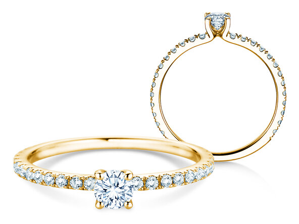 Anillo de compromiso Classic 4 Pavé en 9K oro amarillo con diamantes de laboratorio 0,56ct E/VS