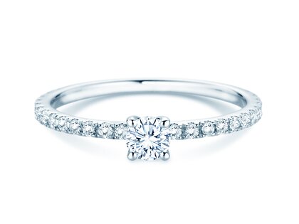 Anillo de compromiso Classic 4 Pavé en 14K oro blanco con diamantes de laboratorio 0,56ct E/VS