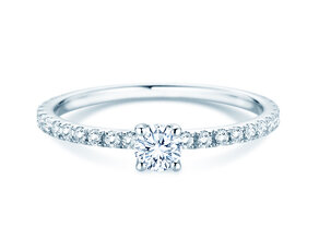 Anillo de compromiso Classic 4 Pavé en 14K oro blanco con diamantes de laboratorio 0,56ct E/VS