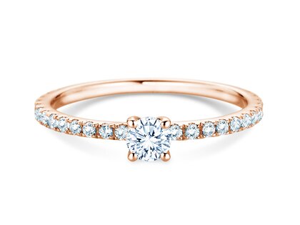 Anillo de compromiso Classic 4 Pavé en 14K oro rosa con diamantes de laboratorio 0,56ct E/VS