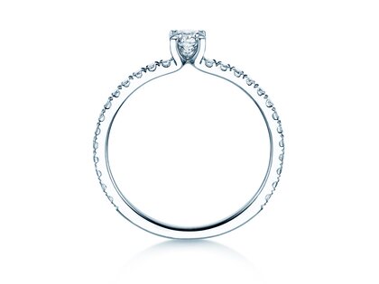 Anillo de compromiso Classic 4 Pavé en 14K oro blanco con diamantes de laboratorio 0,56ct E/VS