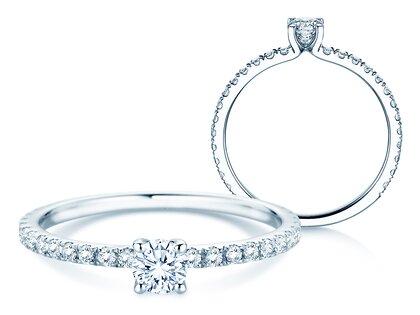 Anillo de compromiso Classic 4 Pavé en 14K oro blanco con diamantes de laboratorio 0,56ct E/VS