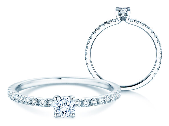 Anillo de compromiso Classic 4 Pavé en 14K oro blanco con diamantes de laboratorio 0,56ct E/VS