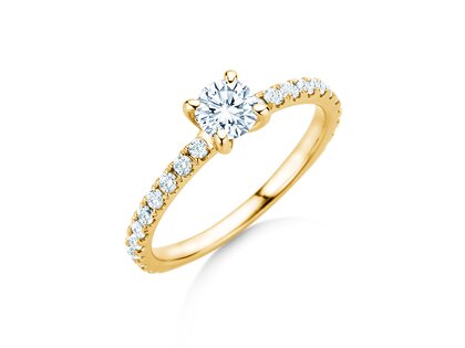 Anillo de compromiso Classic 4 Pavé en 14K oro amarillo con diamantes de laboratorio 0,87ct E/VS