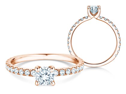 Anillo de compromiso Classic 4 Pavé en 14K oro rosa con diamantes de laboratorio 0,87ct E/VS