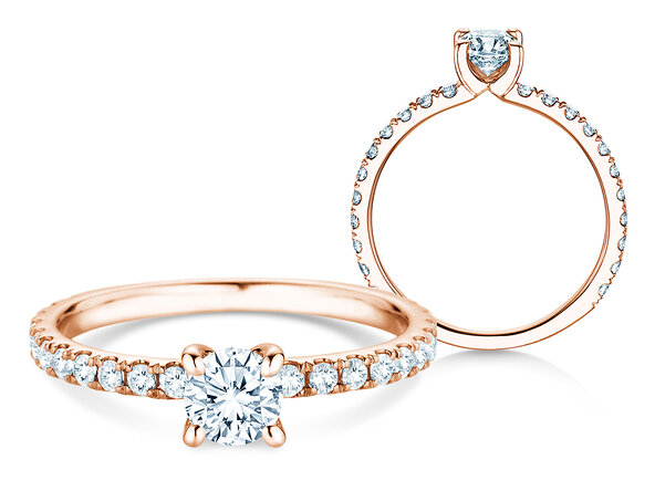 Anillo de compromiso Classic 4 Pavé en 14K oro rosa con diamantes de laboratorio 0,87ct E/VS