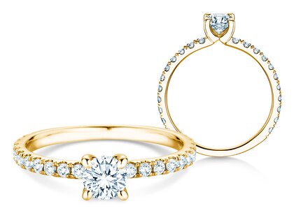 Anillo de compromiso Classic 4 Pavé en 14K oro amarillo con diamantes de laboratorio 0,87ct E/VS