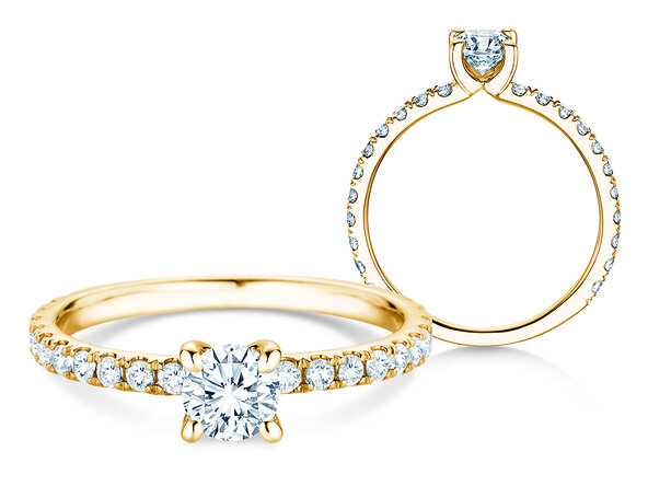 Anillo de compromiso Classic 4 Pavé en 14K oro amarillo con diamantes de laboratorio 0,87ct E/VS