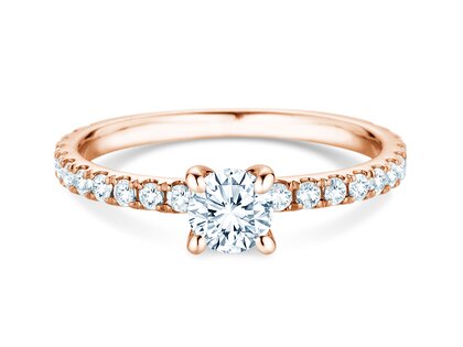 Anillo de compromiso Classic 4 Pavé en 14K oro rosa con diamantes de laboratorio 0,87ct E/VS