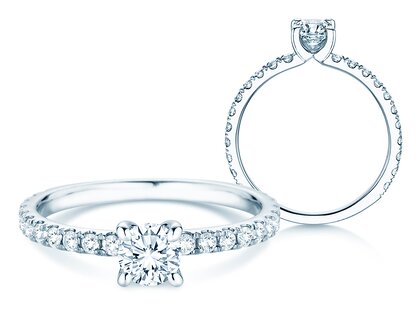 Anillo de compromiso Classic 4 Pavé en 14K oro blanco con diamantes de laboratorio 0,87ct E/VS