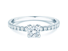 Anillo de compromiso Classic 4 Pavé en 14K oro blanco con diamantes de laboratorio 0,87ct E/VS