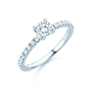 Anillo de compromiso Classic 4 Pavé en 14K oro blanco con diamantes de laboratorio 0,87ct E/VS