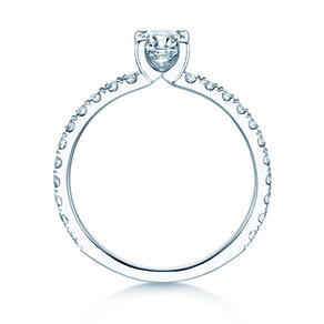 Anillo de compromiso Classic 4 Pavé en 14K oro blanco con diamantes de laboratorio 0,87ct E/VS