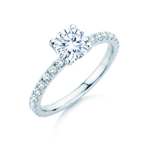 Anillo de compromiso Classic 4 Pavé en 18K oro blanco con diamantes de laboratorio 1,44ct E/VS