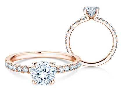 Anillo de compromiso Classic 4 Pavé en 18K oro rosa con diamantes de laboratorio 1,44ct E/VS