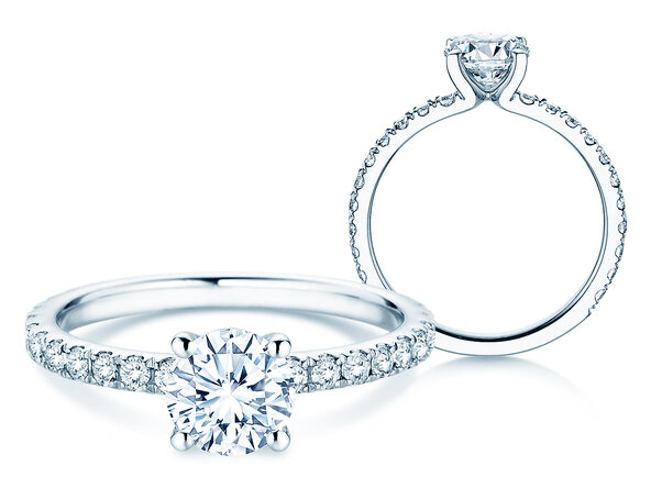 Anillo de compromiso Classic 4 Pavé en 18K oro blanco con diamantes de laboratorio 1,44ct E/VS