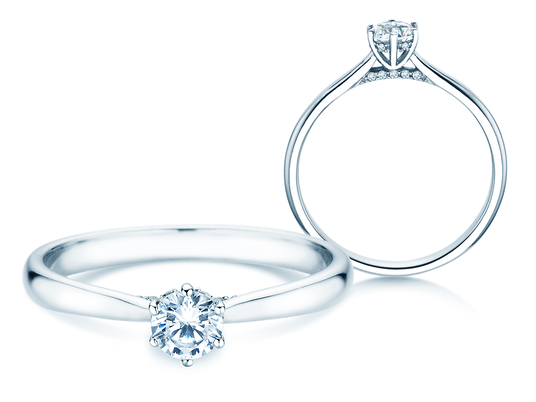 Anillo de compromiso Classic 6 Hidden Halo en 9K oro blanco con diamantes 0,30ct G/SI