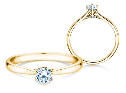 Anillo de compromiso Classic 6 Hidden Halo en 14K oro amarillo con diamantes 0,30ct G/SI