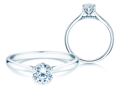 Anillo de compromiso Classic 6 Hidden Halo en 14K oro blanco con diamantes 0,55ct G/SI