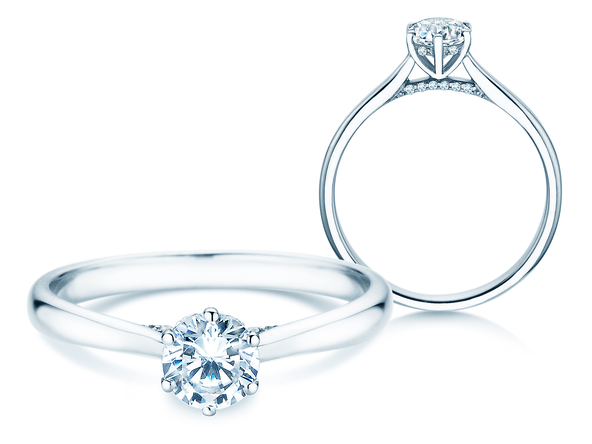 Anillo de compromiso Classic 6 Hidden Halo en 14K oro blanco con diamantes 0,55ct G/SI