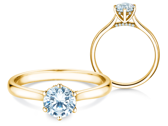 Anillo de compromiso Classic 6 Hidden Halo en 9K oro blanco