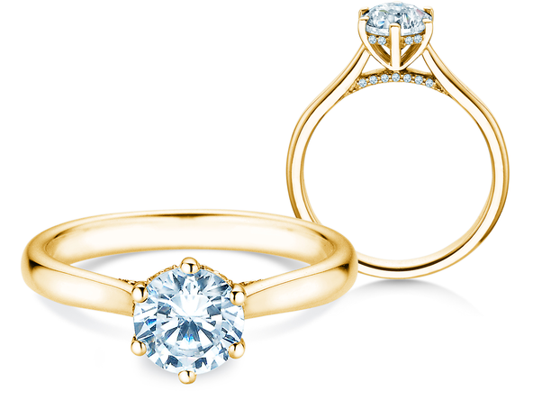 Anillo de compromiso Classic 6 Hidden Halo en 14K oro amarillo con diamantes 1,08ct G/SI