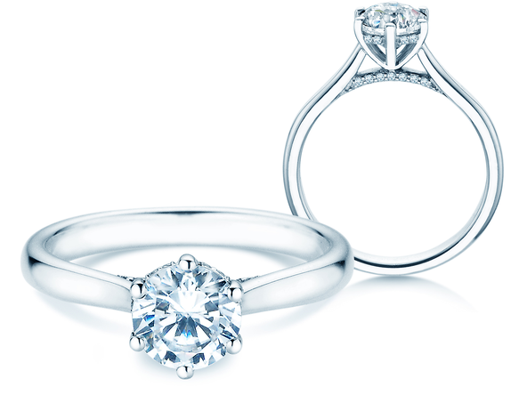 Anillo de compromiso Classic 6 Hidden Halo en 14K oro blanco con diamantes 1,08ct G/SI