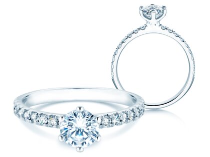 Anillo de compromiso Classic Pavé en 18K oro blanco con diamantes 1,11ct G/SI