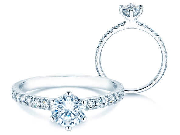 Anillo de compromiso Classic Pavé en 18K oro blanco con diamantes 1,11ct G/SI