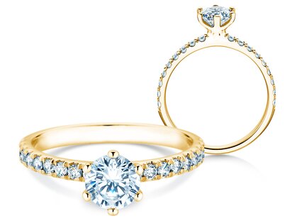 Anillo de compromiso Classic Pavé en 14K oro amarillo con diamantes de laboratorio 1,11ct