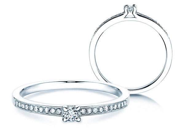 Anillo de compromiso Modern Pavé en 18K oro blanco con diamantes 0,15ct G/SI