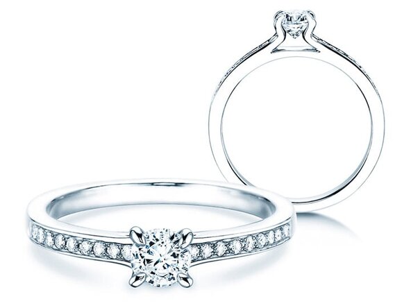 Anillo de compromiso Modern Pavé en 14K oro blanco con diamantes 0,15ct G/SI
