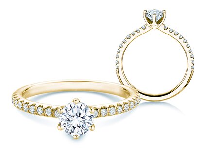 Anillo de compromiso Royal Pavé en 9K oro amarillo con diamantes naturales 0,65ct G/SI