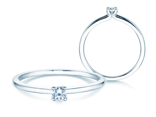 Anillo de compromiso Classic 4 en 18K oro blanco con diamante 0,10ct H/SI