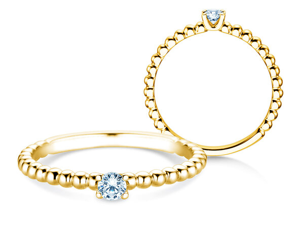 Anillo de compromiso Classic Beads en 14K oro amarillo con diamante 0,10ct H/SI