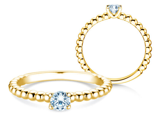 Anillo de compromiso Classic Beads en 9K oro blanco con diamante 0,25ct H/SI