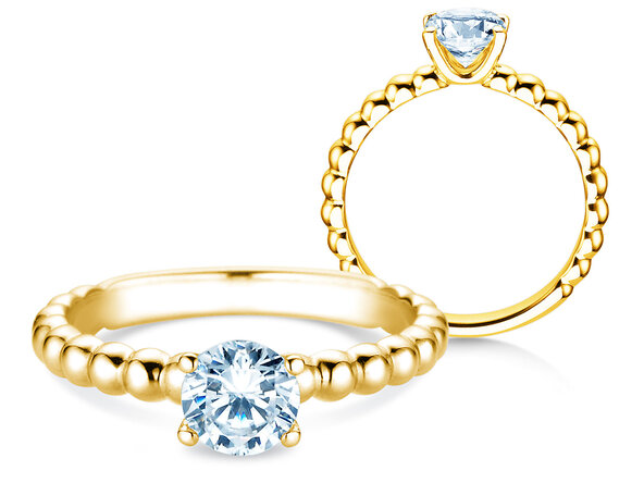 Anillo de compromiso Classic Beads en 18K oro amarillo con diamante 0,75ct G/SI