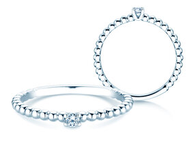 Anillo de compromiso Classic Beads en 14K oro blanco con diamante 0,05ct G/SI