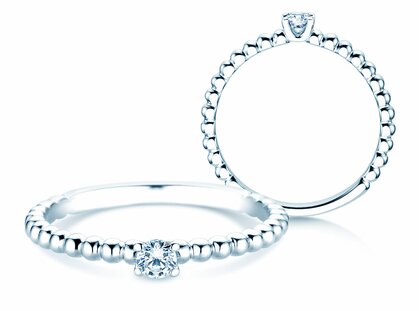 Anillo de compromiso Classic Beads en plata 925/- con diamante 0,10ct G/SI