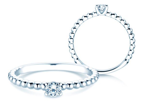Anillo de compromiso Classic Beads en 14K oro blanco con diamante 0,15ct G/SI