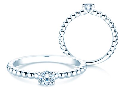 Anillo de compromiso Classic Beads en 9K oro blanco con diamante 0,25ct H/SI